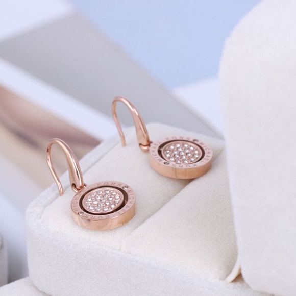 Michael Kors Rose Gold Crystal Logo Earrings - Picture 7 of 8